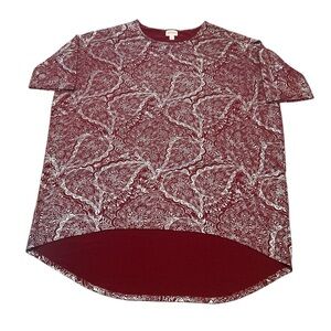 Lularoe Short Sleeve Top Size Large Burgundy Silver Paisley Print Metallic Sheen